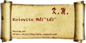 Kolovits Máté névjegykártya